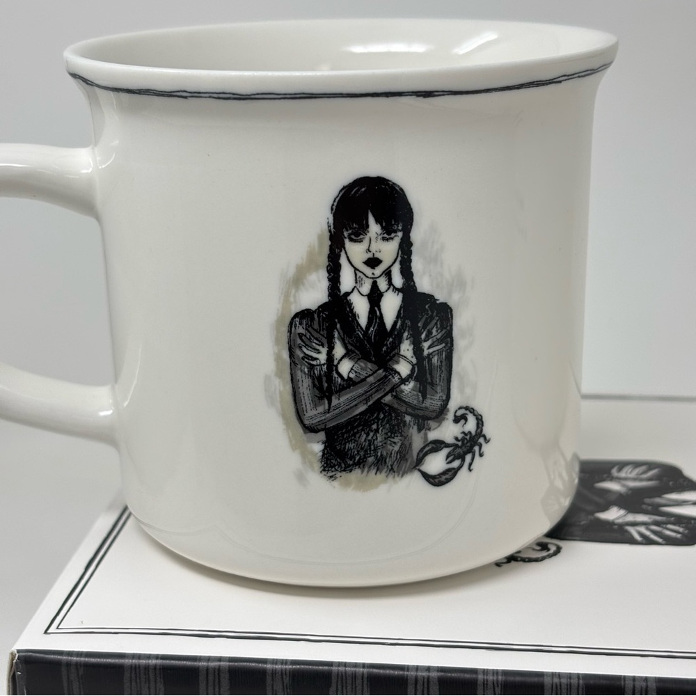 Pottery Barn Wednesday Addams Stoneware Decal Mugs NEW IN BOX Halloween - Picture 8 of 13